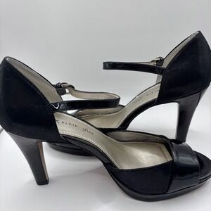 Anne Klein Emsley‎ Patent Peep Toe Heel Ankle Strap Platform Black Sz 9